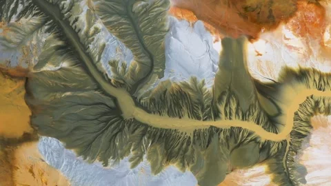 Aerial view of abstract mining pattern, nature pollution, decanting lake Stock Footage 345655383