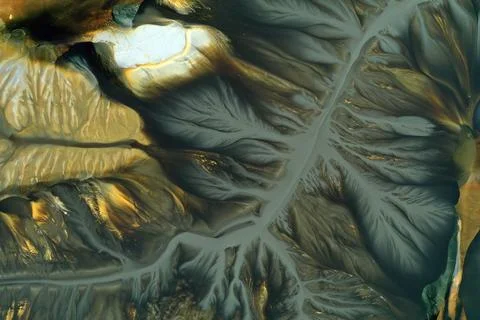 Aerial view of abstract mining pattern, nature pollution, colorful decantin.. Stock Photos