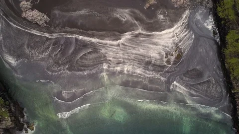 Aerial view of abstract pattern created by a red sand beach, Faroe island. Stock Footage 102137670