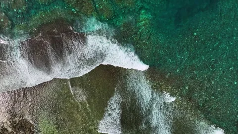 Aerial view of abstract reef and waves in blue ocean, Vanuatu. Stock Footage 284839733