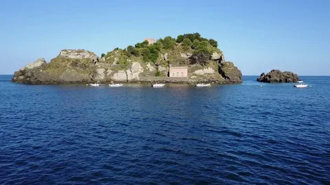 Aerial view of Acitrezza, Cyclops Riviera, lachea island in Sicily Stock Footage 76915317