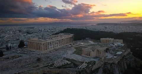 Aerial view of Acropolis of Athens at sunset Stock Footage 88121859