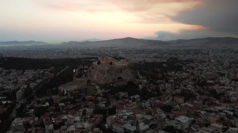Aerial view of the Acropolis of Athens at sunset, Greece. Stock Footage 346415779