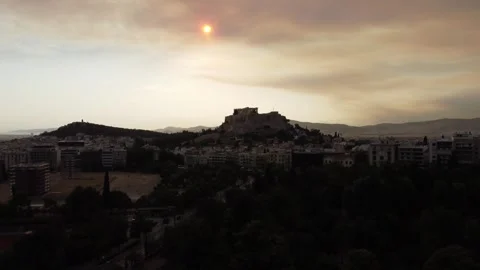 Aerial view of the Acropolis at sunset in Athens, Greece. Stock Footage 346415829