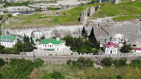 Aerial View To Active Cave Monastery Of St. Klimento, Crimea Stock Footage