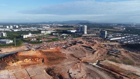 An aerial view of active construction sites in Medini Video stock 332098088