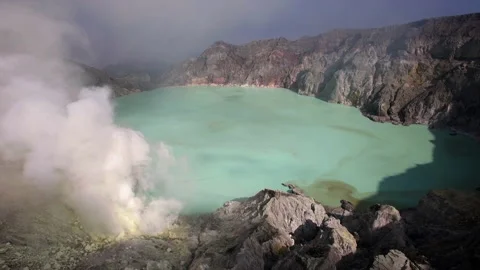 Aerial View of the Active Ijen Volcano in East Java, Indonesia Stock Footage 206393671