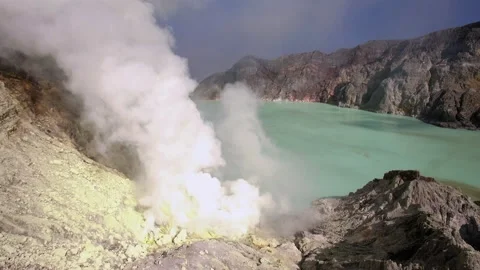 Aerial View of the Active Ijen Volcano in East Java, Indonesia Stock Footage 211803330