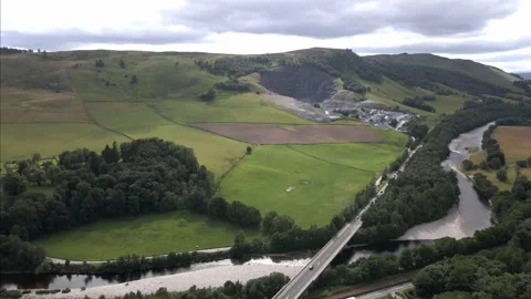 Aerial View of Active Limestone Quarry Beside River Garry Near Blair Atholl Stock Footage 340502190