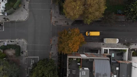 Aerial View of Active London Intersection in Neighborhood Stock Footage 146104621