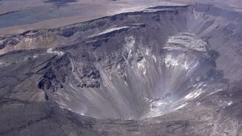 Aerial View of an Active Volcano Crater Stock Footage 130359294
