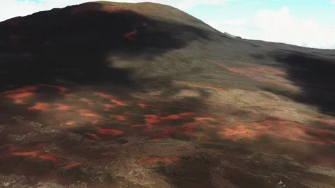 Aerial view of active volcano crater and clouds, Reunion. Stock Footage 281487237