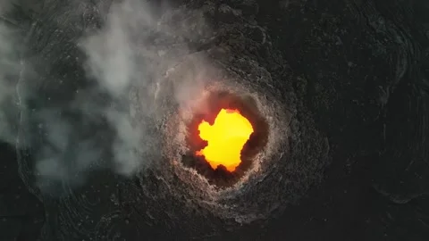 Aerial view of active volcano smoking, Erta Ale, Ethiopia. Cinematic drone shot Stock Footage 270171986