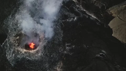 Aerial view of active volcano smoking, Erta Ale, Ethiopia. Cinematic drone shot Stock Footage 270190027