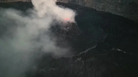 Aerial view of active volcano smoking, Erta Ale, Ethiopia. Cinematic drone shot Stock Footage 270190080