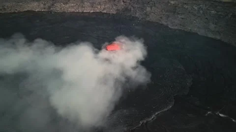 Aerial view of active volcano smoking, Erta Ale, Ethiopia. Cinematic drone shot Stock Footage 270190123