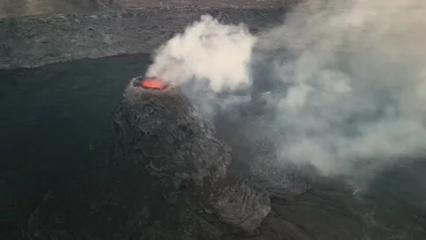 Aerial view of active volcano smoking, Erta Ale, Ethiopia. Cinematic drone shot 스톡 동영상 270190141