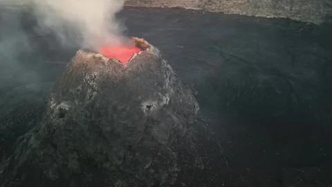 Aerial view of active volcano smoking, Erta Ale, Ethiopia. Cinematic drone shot Stock Footage 270190169