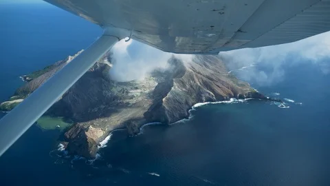 Aerial View of the active volcano White Island, Bay of Plenty, New Zealand Stock Footage 114717435