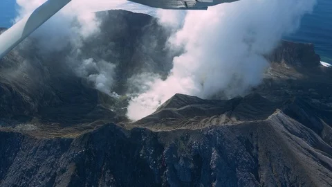 Aerial View of the active volcano White Island, Bay of Plenty, New Zealand Stock Footage 114717569