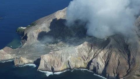 Aerial View of the active volcano White Island, Bay of Plenty, New Zealand Stock Footage 114717635