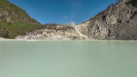 Aerial View of Active White Crater Ciwidey with Rising Sulfur Steam Видео 314092334