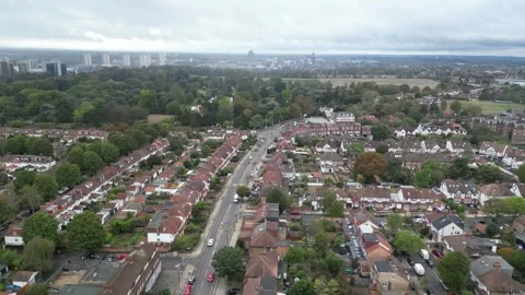 Aerial view of Acton, Borough of Ealing, West London, UK 13th Sept 2026 Stock Footage 345444399