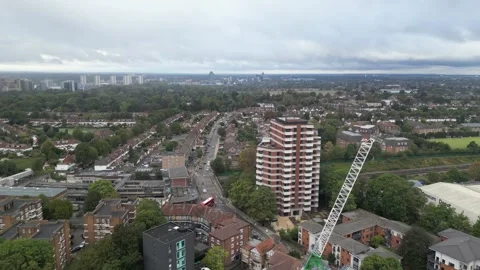 Aerial view of Acton, Borough of Ealing, West London, UK 13th Sept 2026 Stock Footage 345444533