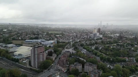 Aerial view of Acton, Borough of Ealing, West London, UK 13th Sept 2026 Stock Footage 345444546