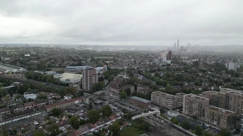 Aerial view of Acton, Borough of Ealing, West London, UK 13th Sept 2026 Stock Footage 345444586