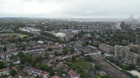 Aerial view of Acton, Borough of Ealing, West London, UK 13th Sept 2026 Stock Footage 345444610