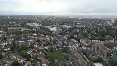 Aerial view of Acton, Borough of Ealing, West London, UK 13th Sept 2026 Stock Footage 345444617