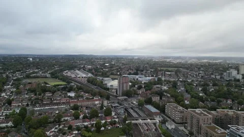 Aerial view of Acton, Borough of Ealing, West London, UK 13th Sept 2026 Stock Footage 345444688