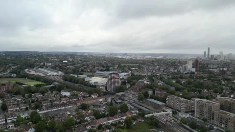 Aerial view of Acton, Borough of Ealing, West London, UK 13th Sept 2026 Stock Footage 345444692
