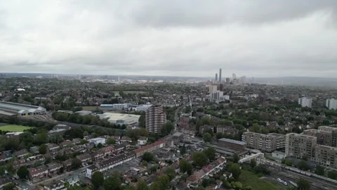 Aerial view of Acton, Borough of Ealing, West London, UK 13th Sept 2026 Stock Footage 345444713