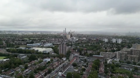 Aerial view of Acton, Borough of Ealing, West London, UK 13th Sept 2026 Stock Footage 345444749