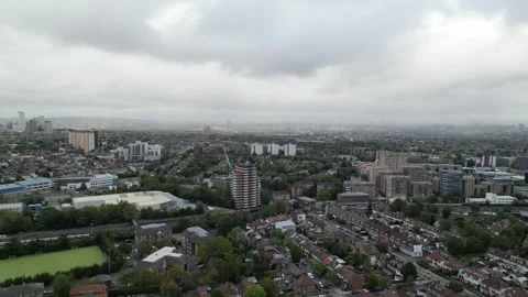 Aerial view of Acton, Borough of Ealing, West London, UK 13th Sept 2026 Stock Footage 345444791