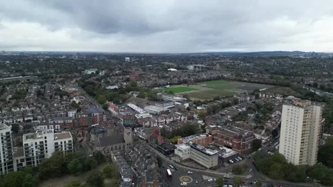 Aerial view of Acton, Borough of Ealing, West London, UK 13th Sept 2026 Stock Footage 345444792