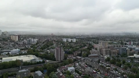 Aerial view of Acton, Borough of Ealing, West London, UK 13th Sept 2026 Stock Footage 345444795