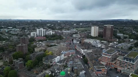 Aerial view of Acton, Borough of Ealing, West London, UK 13th Sept 2026 Stock Footage 345445008