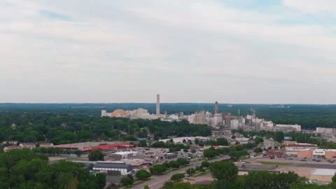 Aerial View of ADM Corn Processing Complex in Clinton Iowa, Wide Shot Stock Footage 337602748