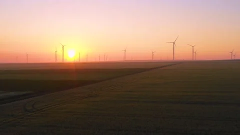 Aerial view of aeolian generators wind turbine farm in a wheat field Wind energy 스톡 동영상 150591587