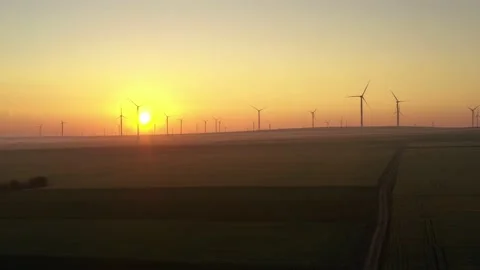 Aerial view of aeolian generators wind turbine farm in a wheat field Wind energy 스톡 동영상 150624252