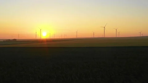 Aerial view of aeolian generators wind turbine farm in a wheat field Wind energy 스톡 동영상 150624372