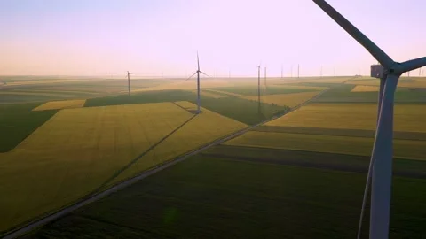 Aerial view of aeolian generators wind turbine farm in a wheat field Wind energy 스톡 동영상 150627573