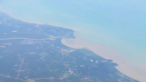 Aerial view from aeroplane window over Osaka prefecture, Japan Stock Footage 297590424