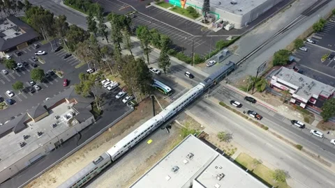 Aerial View of aftermath of train accident with pedestrian Vídeo Stock 193650987