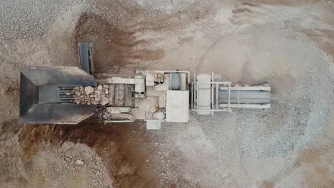 Aerial view of an aggregate crusher working at extraction site Stock Footage 163375299