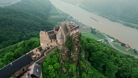 Aerial view of Aggstein Castle - Austria Stock Footage 243201098