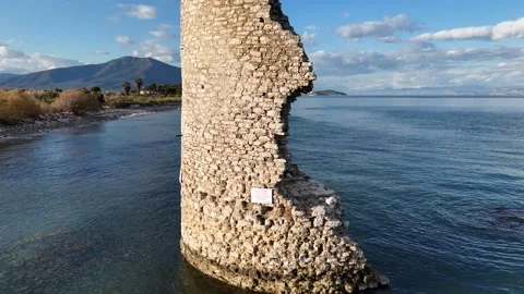 Aerial view of the Agios Andreas Windmill, Greece Video stock 299953883
